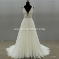 Gorgeous Long Chapel Train A Line Satin Wedding Dresses with Sheer Long Sleeves Crew Neckline Lace Appliques Bridal Gown